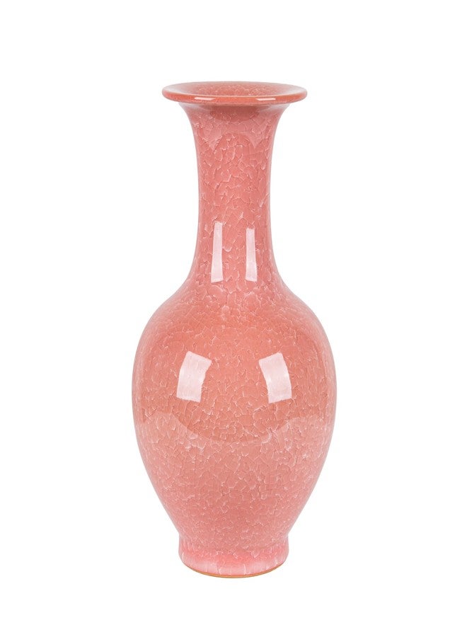 SILINE 12.8" Ceramic Pink Glaze Vase,Jingdezhen Ice Crack Big Decor Vase,China Handmade Porcelain Flower Bottle (ShangPing) - Image 1